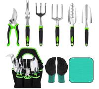 ChenQuanSarl-Outils De Jardinage, 9 Pièces Ensemble D'Outils De Jardin Avec Sac De Rangement, Râteaux,Transplanter, Gants De, Tapis Végétal, Cadeaux De Kit Jardinage Pour Homme Et Femme