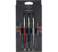 Chenquansarl-Paquet Trio Discovery De Jotter London Stylo Bille (Bleu Roi), Stylo Gel (Rouge) Et Portemine (Acier Inoxydable)