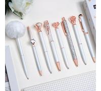 Chenquansarl-Pcs Stylo À Bille Blanc Set Stylos En Métal Cristal Diamant Pour Journal À Encre Noire Et Bleue, Stylo Agréable Et Mignon Avec Boîte-Cadeau Pour Dames Filles Fournitures De Bureau De Mar