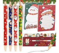 Chenquansarl-Pcs Stylos À Bille De Noël Marqueurs Rétractable Père Noël Flocon De Neige+2pcs Sticky Note Adhésifs +1pc Marque-Pages Note Cadeaux Pour Étudiants Journaux Noël