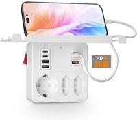 ChenQuanSarl-Pd20W Pr Multiple Avec Interrupteur,Multipr Murale Avec Charge Rapide Pd3.0 20W Et Qc3.0 18W,Multipr 3 Pr s 6 Usb Chargeur,Triplette Adaptateur Pr Type C Avec Support De Téléphone,Blanc