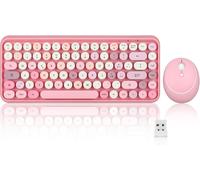 ChenQuanSarl-Periduo-713 Clavier Et Souris Sans Fil, Touches Rondes, Design De Machine À Écrire Rétro, Touches Multimédias, Mignon Couleur Rose, Qwerty Italien