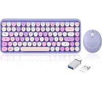 ChenQuanSarl-Periduo-713 Ensemble Mini Clavier Et Souris Sans Fil 2.4 Ghz, Touches De Style Rétro Arrondies, Violette, Azerty