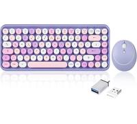 ChenQuanSarl-Periduo-713Pp Mini Clavier Et Souris Sans Fil - Capuchons Ronds Rétro - Violet Pastel - Disposition Qwertz Allemande