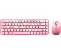 ChenQuanSarl-Periduo-802Pk Es Set De Ratón Y Mini Teclado Inalámbrico Bluetooth - Teclas Retro Redondas - Rosado Pastel - Español Qwerty
