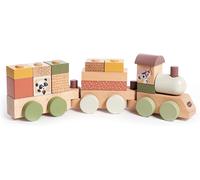 ChenQuanSarl-Petit Train En Bois Bebe, Train Jouet En Bois, Trieur De Formes En Bois Avec 3 Wagons Et 14 Blocs De Jeu Empilables, Créativité, Motricité, Design Naturel, Dès 18 Mois, Boho Chic