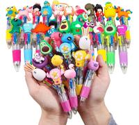 Chenquansarl-Pièces Stylo À Bille De Dessin Animé, 4-En-1 Stylo À Bille Multicolore 10cm Stylo Mignon Rétractable Stylo À Pointe Épaisse De 0,7mm Pour École Étudiants Enfants Cadeau Fête Sac Rempliss