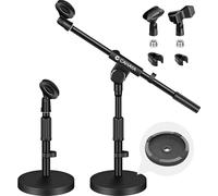 ChenQuanSarl-Pied De Microphone De Bureau 2 En 1 Avec Deux Clips Deux Cache-Câble Base Stable En Fer 1058G Hauteur Réglable À 180° Réunions Discours En Direct Diffusion Karaoké Enregistrement Cy0360