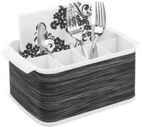 ChenQuanSarl-Porte-Couverts Avec Poignées - Panier À Couverts Décoratif Pour Cuisine, Jardin Ou Pique-Nique - Boîte De Rangement Avec Grands Compartiments - Blanc/Gris Graphite