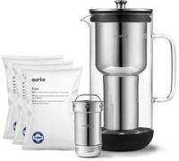 ChenQuanSarl-Purifier, Carafe D'Eau Filtrante En Verre Et En Acier Inoxydable, 2.4L + Lot De 3 Sachets De Recharge De Filtres Pure