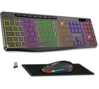ChenQuanSarl-R Type, Ensemble Clavier Souris Sans Fil Silencieux + Tapis Antidérapant, Rétroéclairé Rgb, Souris Led Optique 1600 Dpi, Kit Bureautique Rechargeable, Pour Pc, Mac & Ordinateur Portable