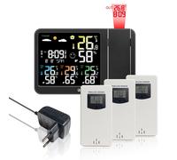 ChenQuanSarl-Réveil Numérique Radio-Piloté Avec Projection, Station Météo Sans Fil, Thermomètre Intérieur Et Extérieur, Hygromètre, Moniteur De Température Et D'Humidité, Prévisions Météorologiques A