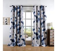Chenquansarl-Rideaux Occultants À ?illets De 183 Cm ¿ Peinture À L'encre Traditionnelle Chino ¿ Feuilles Et Fleurs Stylisées ¿ ?uvre D'art ¿ Rideaux Imprimés Bleu Foncé Pour Salon, Chambre À
