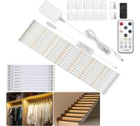 ChenQuanSarl-Ruban Led Blanc Chaud 5M, Bande Lumineuse Sous Armoire De Cuisine Kit D'Éclairage Led Avec Télécommande Rf Pour Vitrine, Cuisine, Bureau, Étagère, Placard, 2700K