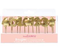 Chenquansarl-Scrap Cooking - Kit De Bougies Chiffres Dorés 1, 2, 3, Décoration Bois Paraffine Gâteau - Accessoire Anniversaire Fête Cupcake Pâtisserie Cake Design - 5002, 8 Cm, Dorées, Or
