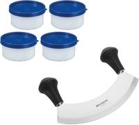 Chenquansarl-Set À Herbes, 5 Pièces, 1 Hachoir + 4 Boîtes De Congélation À Herbes, Acier Inoxydable/Plastique, Argenté/Noir/Bleu, 129322e6