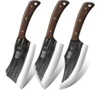 ChenQuanSarl-Set De Couteau Boucher, 3 Pièces Acier À Haute Teneur En Carbone, Comprenant Couteau À Désosser Robuste, Couperet À Viande Et Viking Couteaux De Cuisine Pour La Maison Cuisine Camping Et