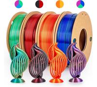 ChenQuanSarl-Silk Lot De 4 Filaments D'Impression 3D Pla + Tricolore Et Dual Color 1,75 Mm 3D Printing Pla Pro 250 G X 4 Bobines, Total 1 Kg, Rose Red&Sky Blue & Green, Rose Red&Dark Blue&Green, Gold