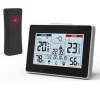 ChenQuanSarl-Station Météo Thermomètre Hygromètre Intérieur Extérieur Sans Fil Avec Capteur Led Ecran Tactile, Horloge Numérique Moniteur Température Humidité Support 3 Canaux D'Émetteur Noir