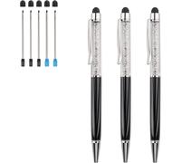 Chenquansarl-Stylo À Bille 3 Pcs 2 En 1 Stylo Diamant En Cristal Étincelant Stylo Tactile Capacitif Avec Remplis De Remplacement Caoutchouc Dencre Pour Iphone Ipad Appareils À Écran Tactile (Noir)