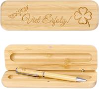Chenquansarl-Stylo À Bille Durable Avec Gravure Trèfle À Quatre Feuilles En Bambou Avec Gravure Dans Une Boîte Cadeau, Porte-Bonheur, Examen, Nouvel Emploi, Formation Azubi, Cadeau D'adieu, Collègues