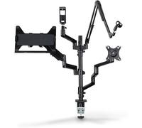 ChenQuanSarl-Support Écran Avec 4 Bras Réglables En Hauteur (Pour 2 Moniteurs, Micro, Caméra, Lumière Ou Smartphone ¿ Inclinable, Pivotant, Trépied De Table Idéal Streaming) Noir