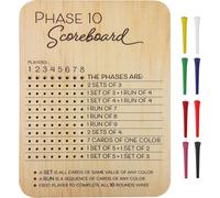 Chenquansarl-Tableau De Score Du Jeu De Cartes Phase 10, Tableau De Score En Bois Phase 10 Avec 8 Piquets Colorés Accessoire Phase 10 Pour Une Soirée De Jeux En Famille