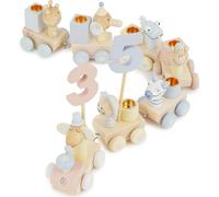 Chenquansarl-Train D'anniversaire En Bois Scandi Look 0-99 Ans Train À Chiffres En Bois 28 Pièces Longueur Env. 48 Cm Bougies Train D'anniversaire En Bois Pour Enfants Bougies D'anniversaire Ch