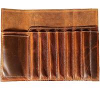 Chenquansarl-Trousse À Crayons En Cuir Véritable - Organisateur De Pinceaux - Règle - Cadeau Pour Étudiants, Artistes, Peintres Et Écrivains - Fermeture À Cordes, Vintage, Marron, L, Rétro