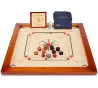 Chenquansarl-Uber Games Carrom Jeu D'adresse En Bois De Manguier Poli Pions, Palet Et Poudre Inclus Surface Du Plateau De Jeu 74 X 74 Cm Épaisseur 4 Mm 7 Kg