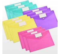 Chenquansarl-Uni-Fine Lot De 12 Porte-Documents A4, 4 Couleurs Avec Bouton Pression Pour Organ R Des Documents, Pochette Transparente En Plastique Transparent, Documents De Bureau, Cosmétiques, Papet