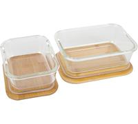 Chenquansarl-Ustensiles De Cuisine - Lot De 2 Boîtes En Verre - Boîtes Alimentaire Hermétiques - Couvercle En Bambou - Réutilisables, Brun,Transarent
