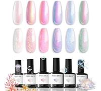 Chenquansarl-Vernis À Ongles Semi Permanent 6 Couleurs Rose Blanc Perle Effet Soak Off Vernis Gel Uv Semi Permanent Avec Stick Dessine Le Cercle Pour Printemps Eté