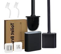 Chenquansarl-Wc Silicone Noire Avec Base Anti-Goutte, Balai De Toilettes Avec Poils Silicone Plate, Balayette Wc De Salle De Bain Montage Mural/Au Sol Sans Percage, Toilet Brush Avec Long Manche Déta