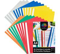 Chenquansarl-X Farde À Devis Et 20x Pochette Plastique Transparentes A4 - Classeur À Feuilles - Chem S À Lamelle - Dossiers - 40 Pièces Pour Un Système De Classement Parfait