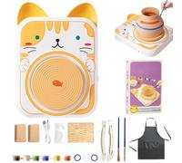 CHENRI Cute Animal Pottery Wheel Set for Kids, Roue de poterie d'animaux Mignons pour Enfants, Kit Poterie Enfant, Jouet Tour de Potier, Arts et métiers pour Filles garçons Anniversaire (2 Argile-A)