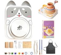 CHENRI Cute Animal Pottery Wheel Set for Kids, Roue de poterie d'animaux Mignons pour Enfants, Kit Poterie Enfant, Jouet Tour de Potier, Arts et métiers pour Filles garçons Anniversaire (2 Argile-B)