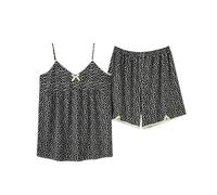 CHENSHI Pyjama 2pcs Set Sexy Nightwear Femmes Sleepwear Sleeping Camisole Shorts Pyjamas Tiny Floral Home Wear Girl Black Pantalon-q0543short-l (49-57,5 Kg)