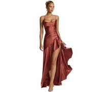 CHENSHI Robe Femme Chic Et Elegant Élégant Spaghetti Strap Satin Split Maxi Femmes Sexy Bodyless Bodycon Party Night Summer Holiday Beachwear-Brun-s