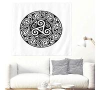 Chenso Noir Ethnique Rond Corbeau Totem Tapisserie Tribal Spirale Corbeau Tatouage tenture Murale Tapisserie Nordique Oiseau mythologie revêtement Mural Chambre décoration murale-150x200 cm_Blanc
