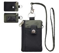 CHENSPRX Minimalist RFID Blocking Small Wallet with ID Window,WaterResistant Zip Id Case Wallet with Lanyard Keychain for Cards,Cash,Travel,Women,Men (Black+Army Green)