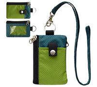 CHENSPRX Petit Portefeuille Minimaliste avec Blocage RFID avec fenêtre pour Carte d'identité, résistant à l'eau avec lanière Porte-clés pour Cartes, espèces, Voyage, Femme, Homme, Oignon Vert + Vert