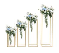 Chensyo Lot de 4 supports de fleurs en métal - Vase de sol - Colonne géométrique - Présentoir rectangulaire - Pour décoration de fête de mariage