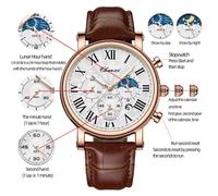 CHENXI 973 multi-fonction affaires Phase de lune Date étanche Rome analogique importé hommes montre-bracelet cadran Quartz montres en cuir color A