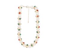 Chenxi Studio Collier en perles de verre style médiéval avec œil de libellules rouges et vertes, collier en alliage de zinc, bijoux vintage en alliage de zinc
