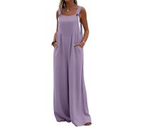 Chenxi Studio Combinaison taille haute à jambes larges pour femme, sans manches, à bretelles avec poches latérales, tissu polyester doux, parfaite pour les sorties de plage et l'utilisation de