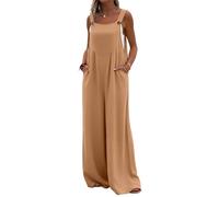 Chenxi Studio Combinaison taille haute à jambes larges pour femme, sans manches, à bretelles avec poches latérales, tissu polyester doux, parfaite pour les sorties de plage et l'utilisation de