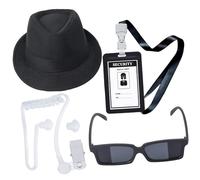 Chenxi Studio Ensemble d'accessoires de costume de services secrets, oreillettes, cravate, permis de travail, lunettes de soleil pour Halloween, cosplay, agent secret, cosplay