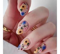 Chenxi Studio Lot de 24 faux ongles à presser en acrylique avec motifs floraux courts en amande pour femme