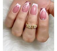 Chenxi Studio Lot de 24 faux ongles carrés brillants en acrylique pour Saint-Valentin, 12 tailles